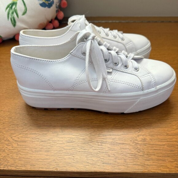 Superga white leather platform sneakers women's size 9.5 - Picture 1 of 9